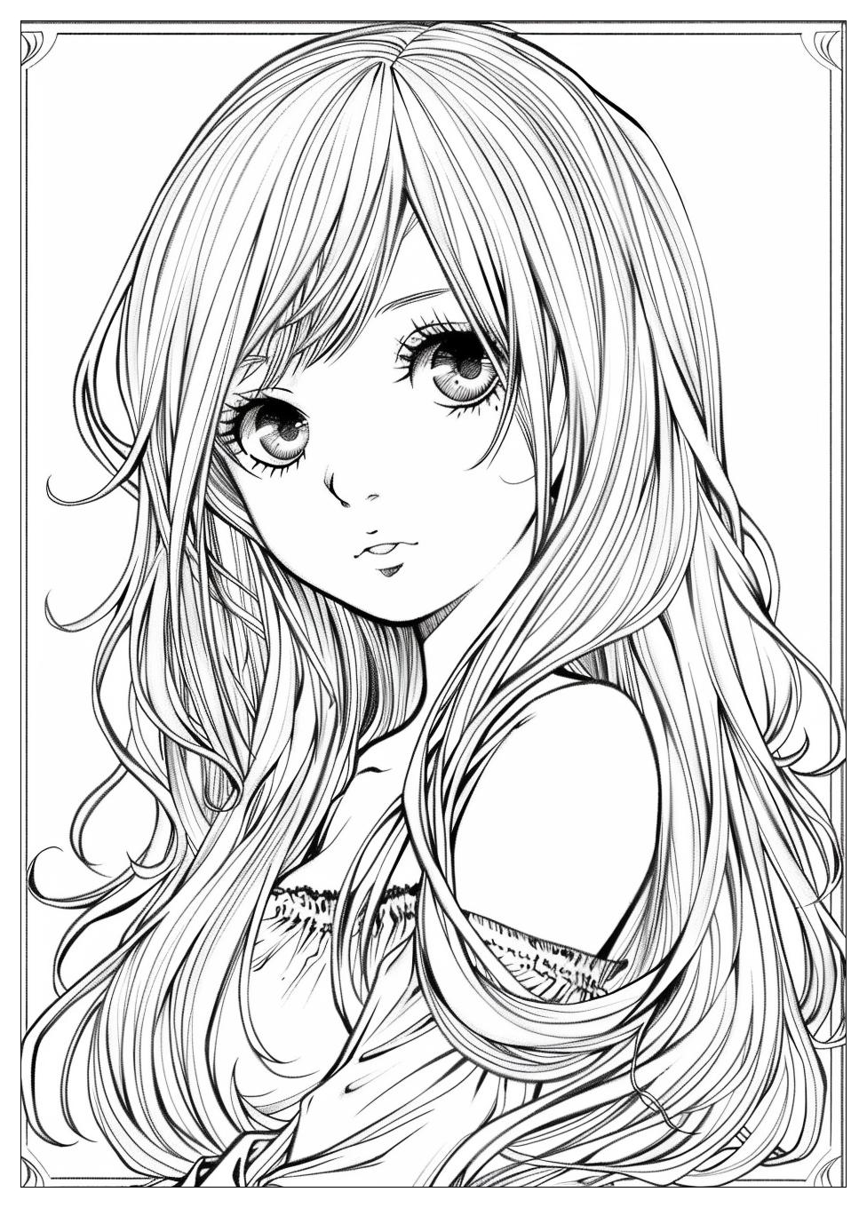 Long Hair Anime Girl Coloring Pages-1