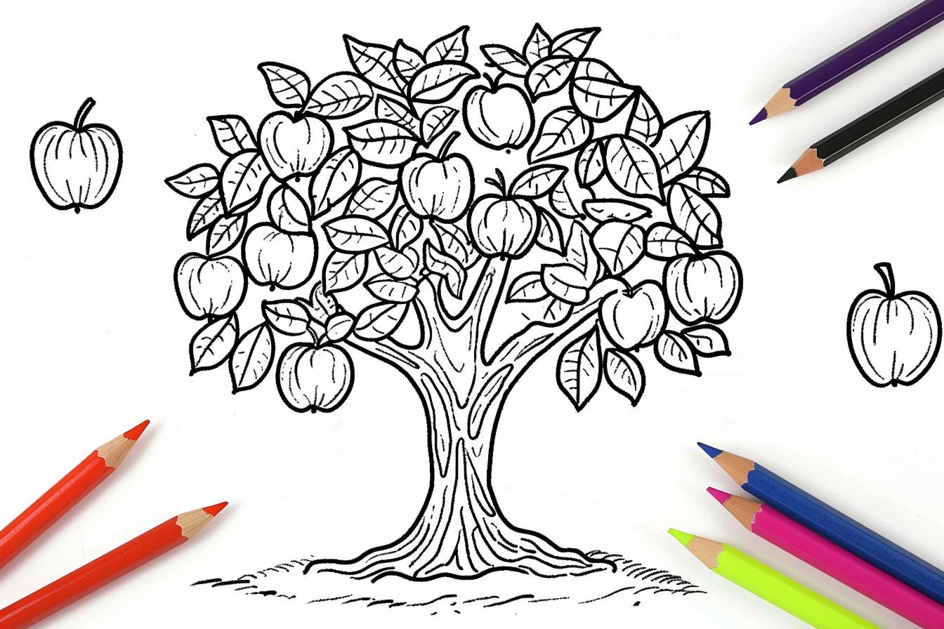 Free Printable PDF Apple Tree Coloring Pages